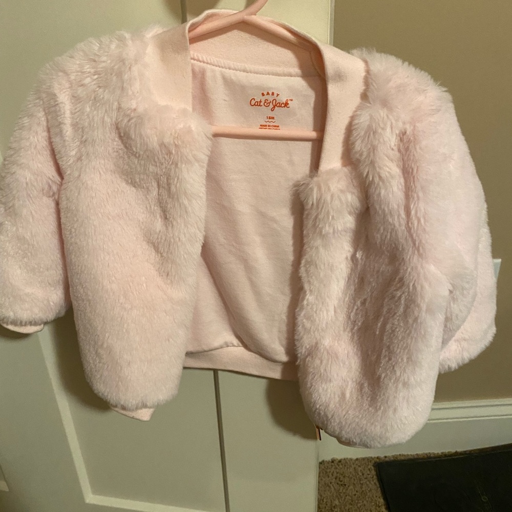 Cat and Jack toddler girl pink fuzzy jacket - Picture 1 of 3